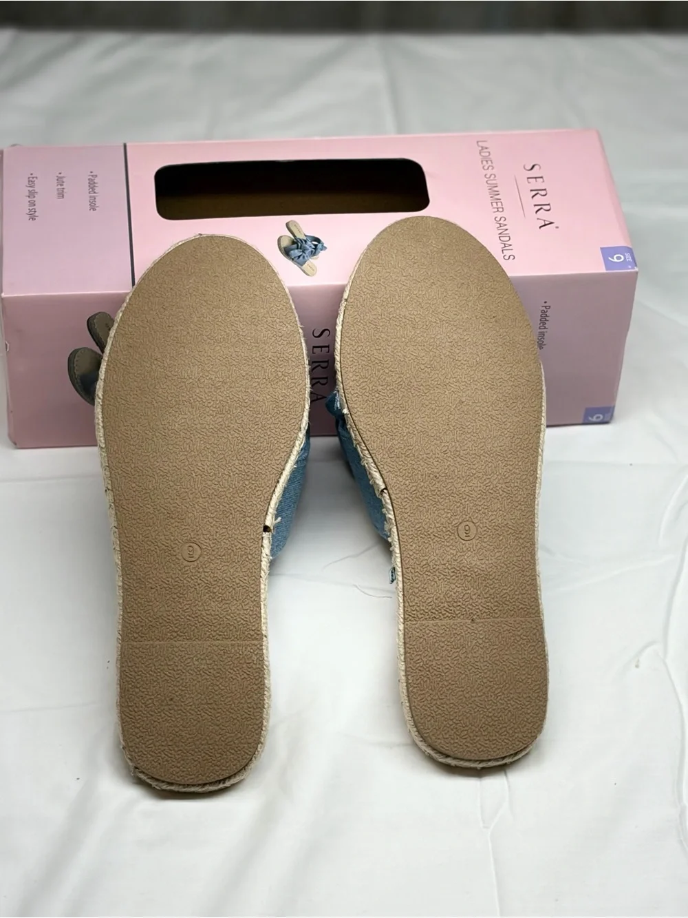 Serra Light Blue Bow Espadrille Slide Sandals